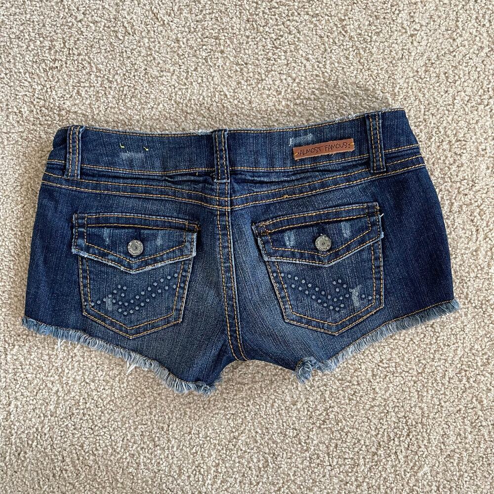 Y2K Micro Denim Distressed Shorts Embellished Pockets - Size 7